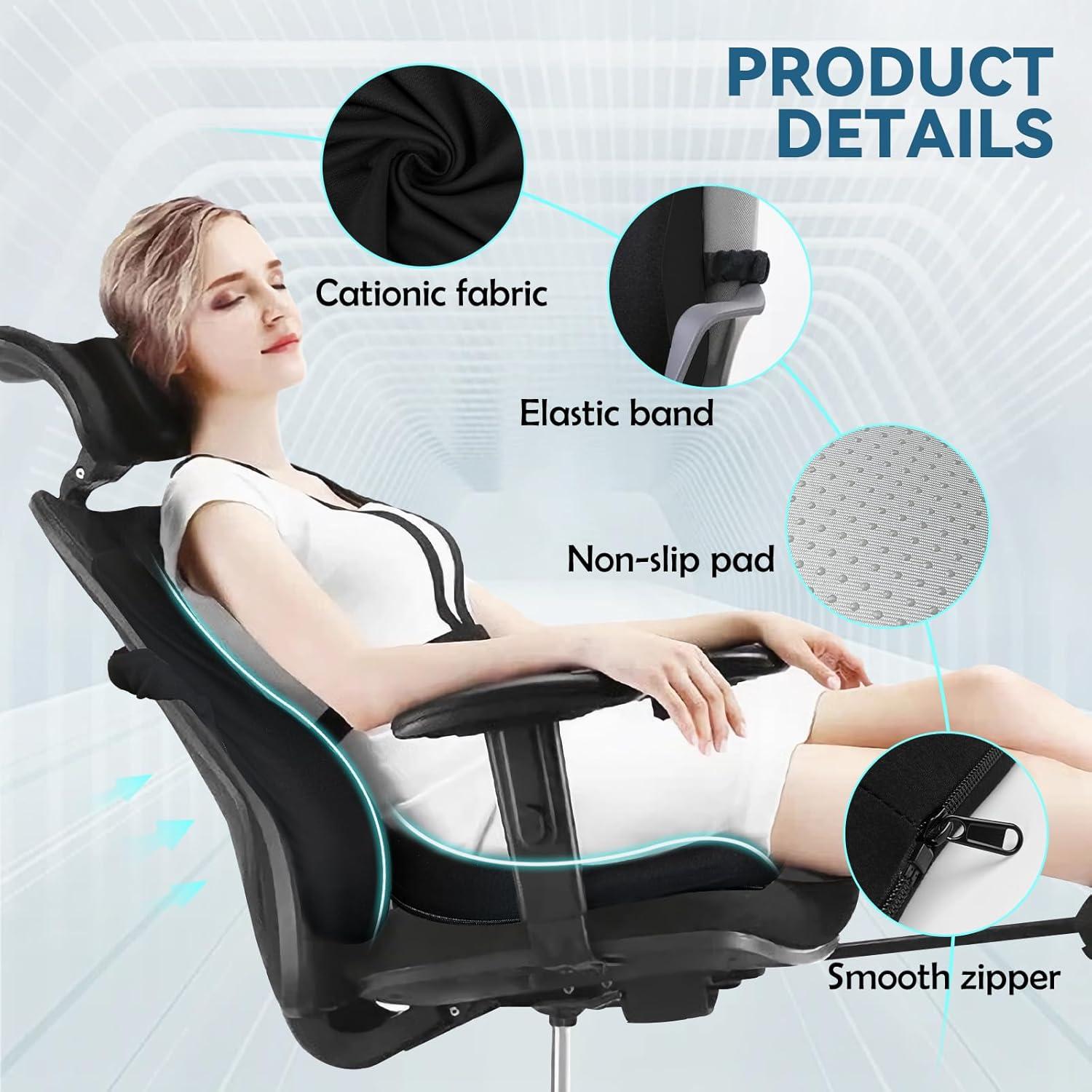Juego de Cojín de Asiento y Almohada Lumbar JIPORIER Negro
