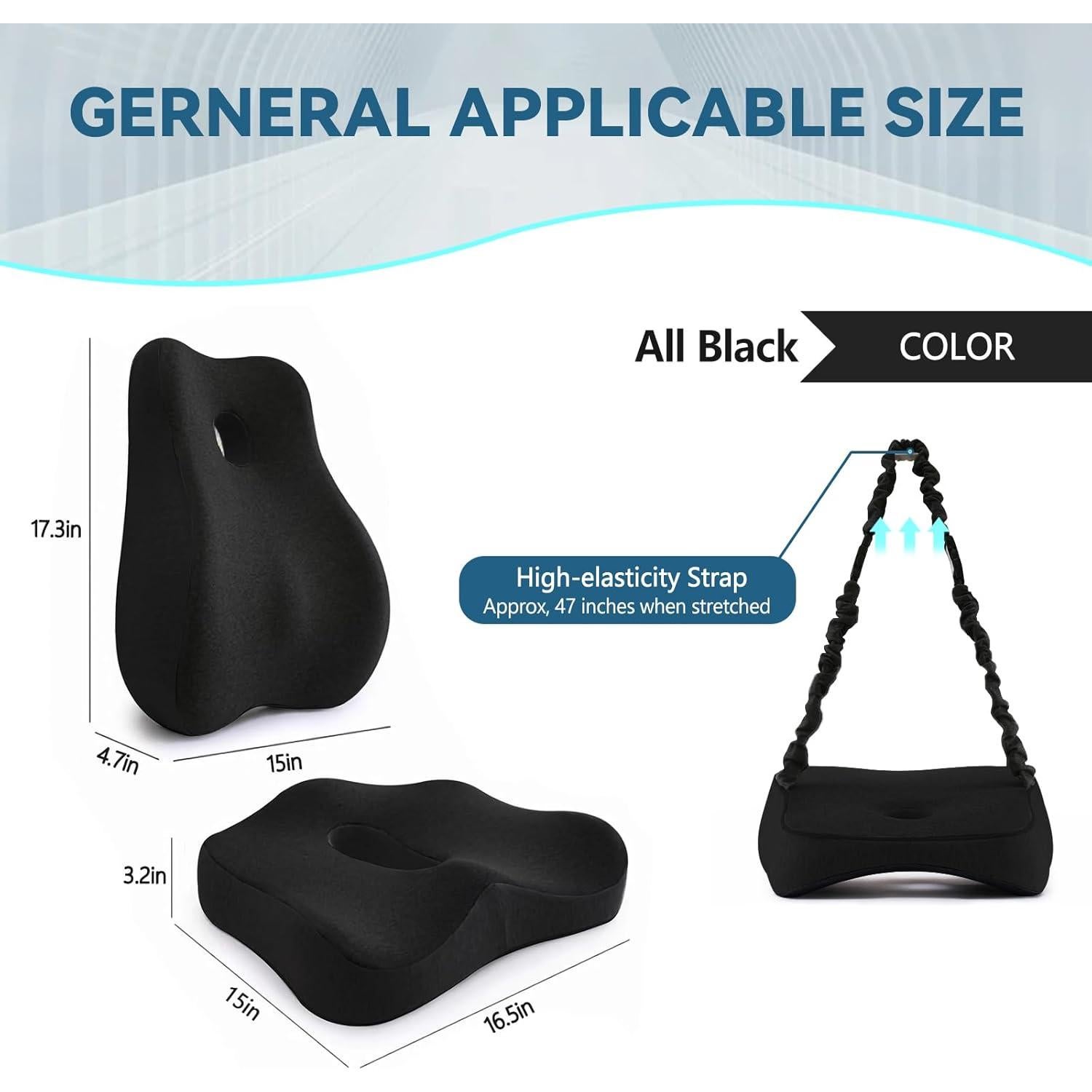 Juego de Cojín de Asiento y Almohada Lumbar JIPORIER Negro