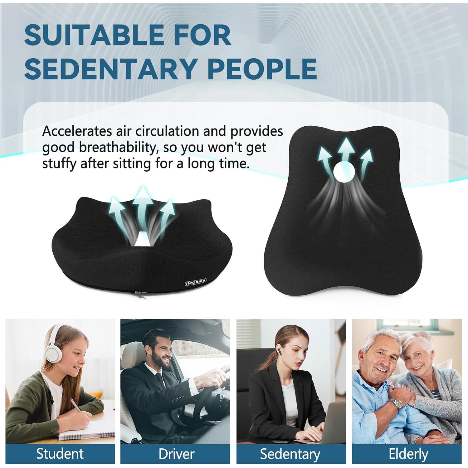 Juego de Cojín de Asiento y Almohada Lumbar JIPORIER Negro