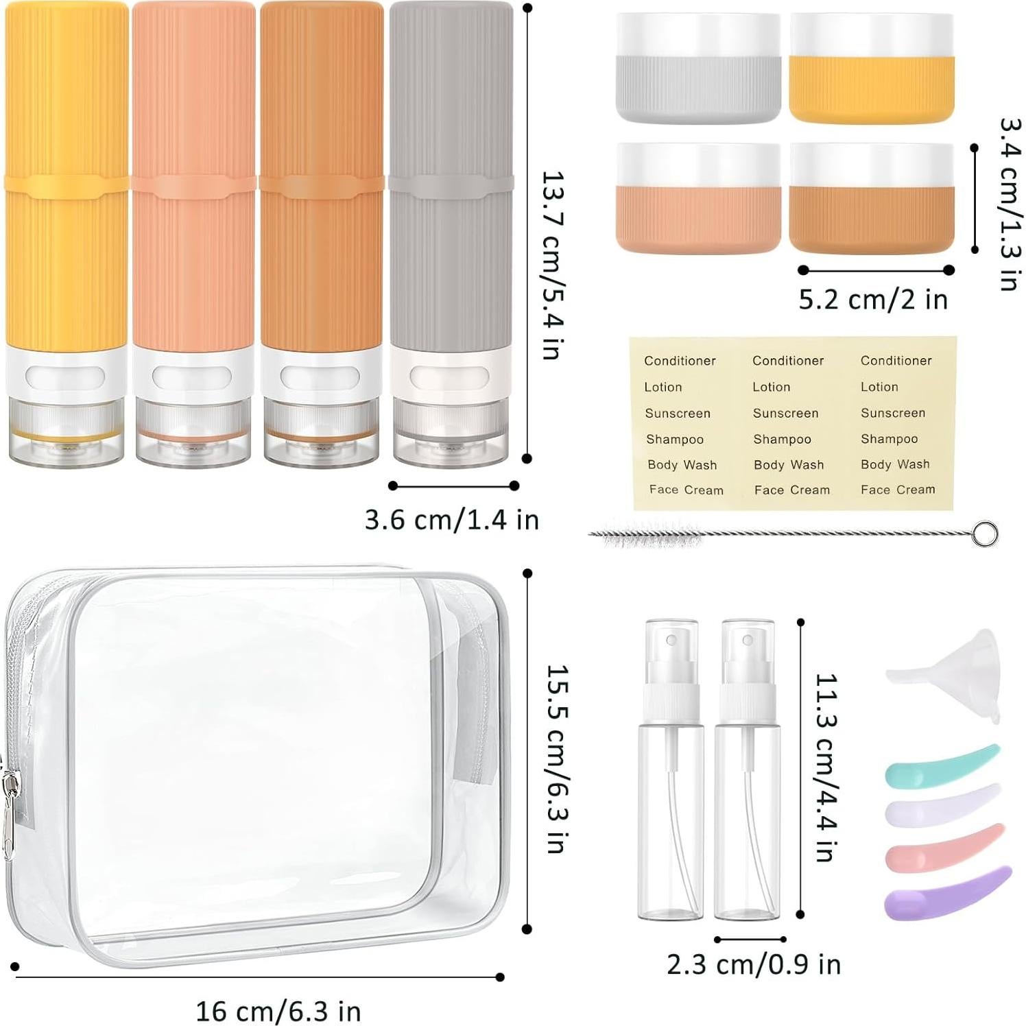 JessLab 16 Botellas de Viaje Silicona 90 ml A prueba de Fugas