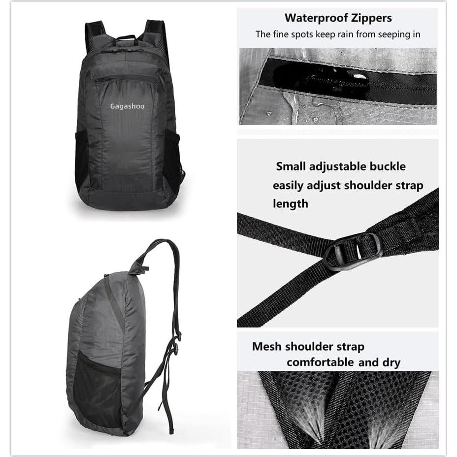 Mochila Plegable Gagashoo 15L Impermeable Negra para Senderismo