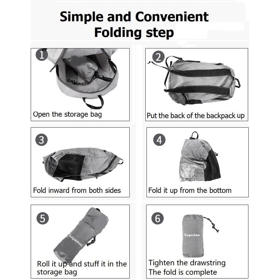 Mochila Plegable Gagashoo 15L Impermeable Negra para Senderismo