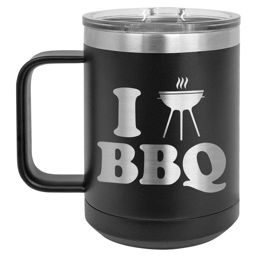 Taza de Café Aislada 15 oz Fans de BBQ Negra con Tapa