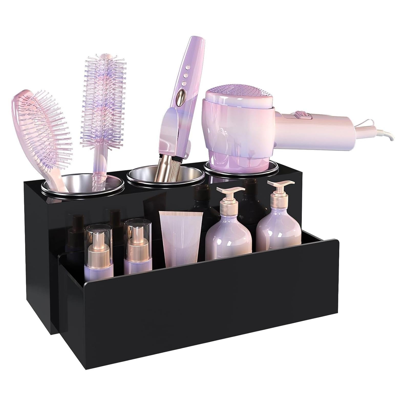 Organizador de Herramientas para Cabello PITBVO 3 Tazas Acrílico Negro