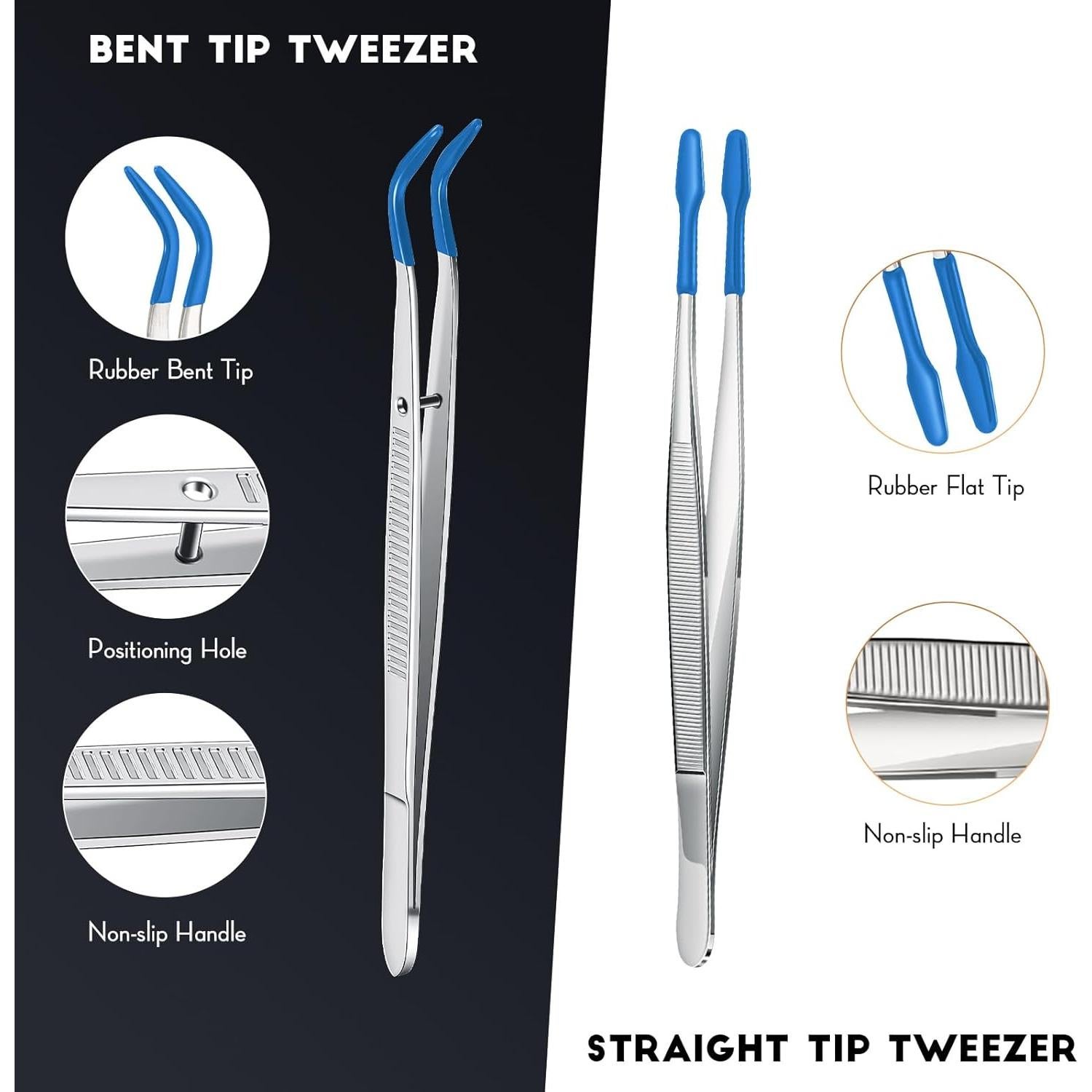 Juego de 2 Pinzas de Acero Inoxidable con Puntas de Goma - Honoson