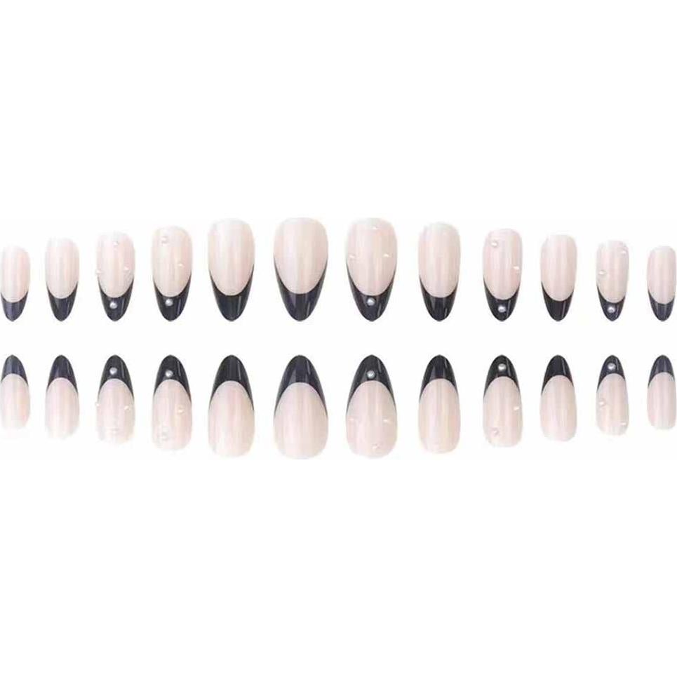 Uñas Falsas Francesas Negras Foccna - 24 Piezas Almendra