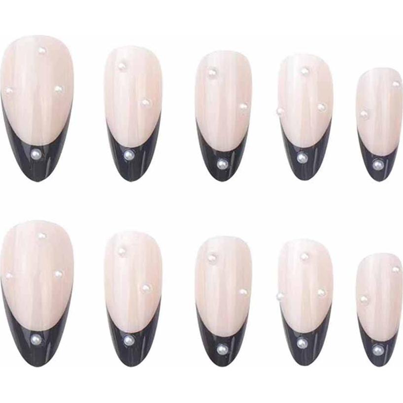 Uñas Falsas Francesas Negras Foccna - 24 Piezas Almendra