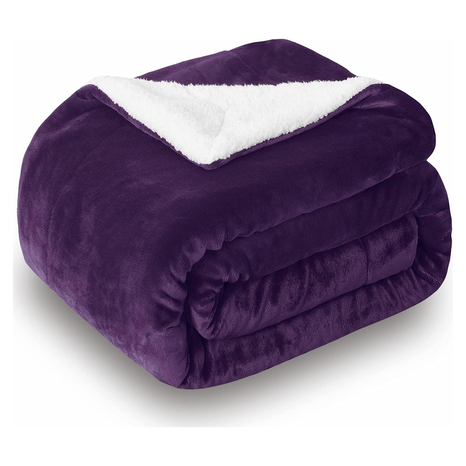 Manta de lana Sherpa SOCHOW 127x152 cm Berenjena Doble Cara