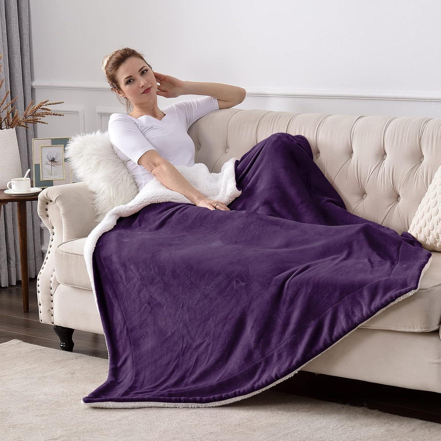 Manta de lana Sherpa SOCHOW 127x152 cm Berenjena Doble Cara