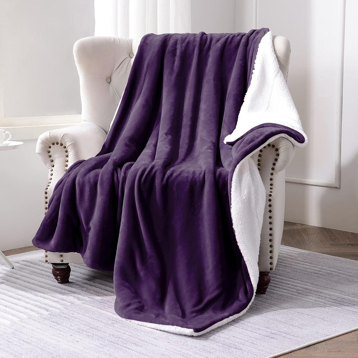 Manta de lana Sherpa SOCHOW 127x152 cm Berenjena Doble Cara