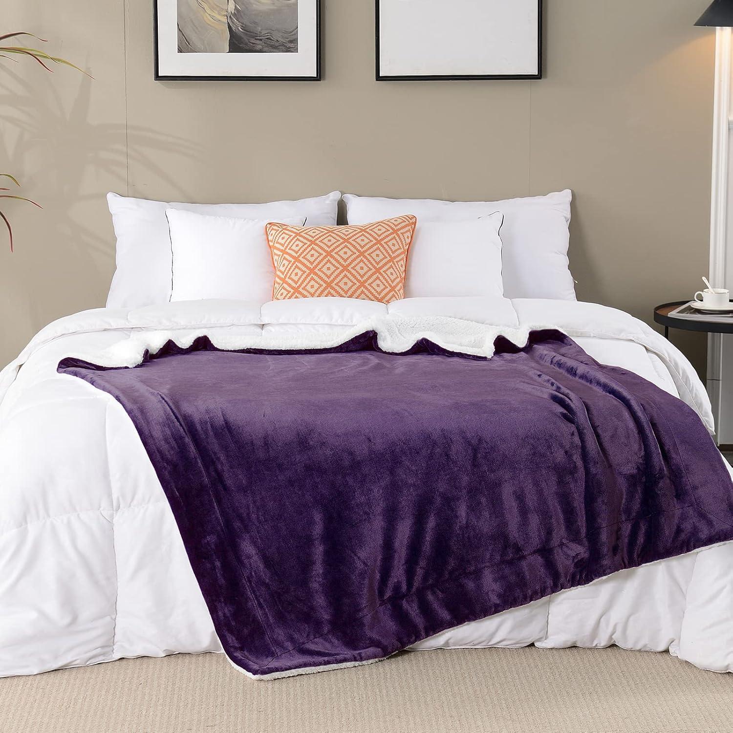 Manta de lana Sherpa SOCHOW 127x152 cm Berenjena Doble Cara