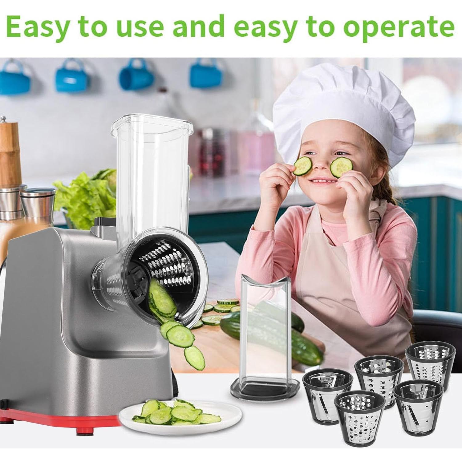 Rallador de Queso Eléctrico ZJchao 250W 5 en 1 con Cuchillas