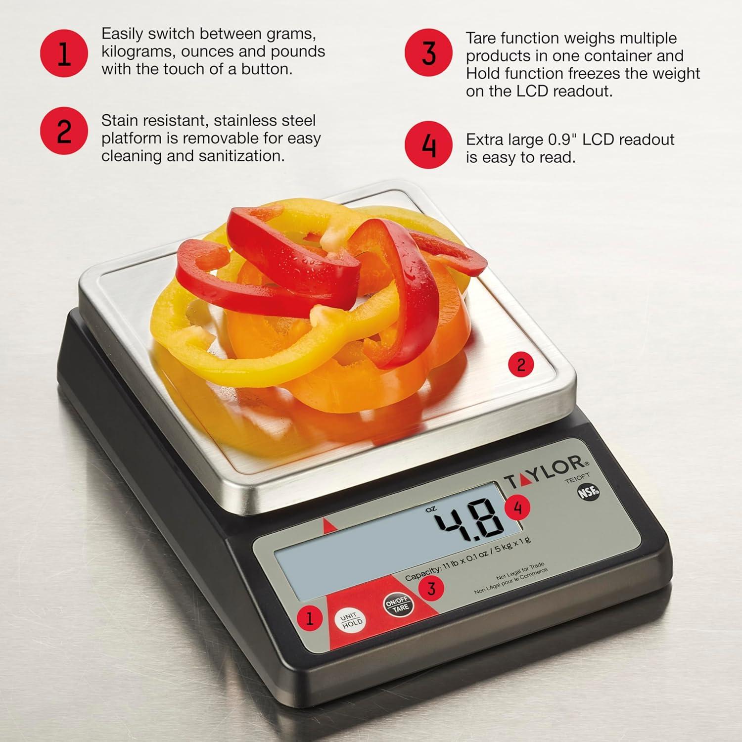 Balanza Digital Taylor TE10FT 5 kg con Función de Tara y Retención