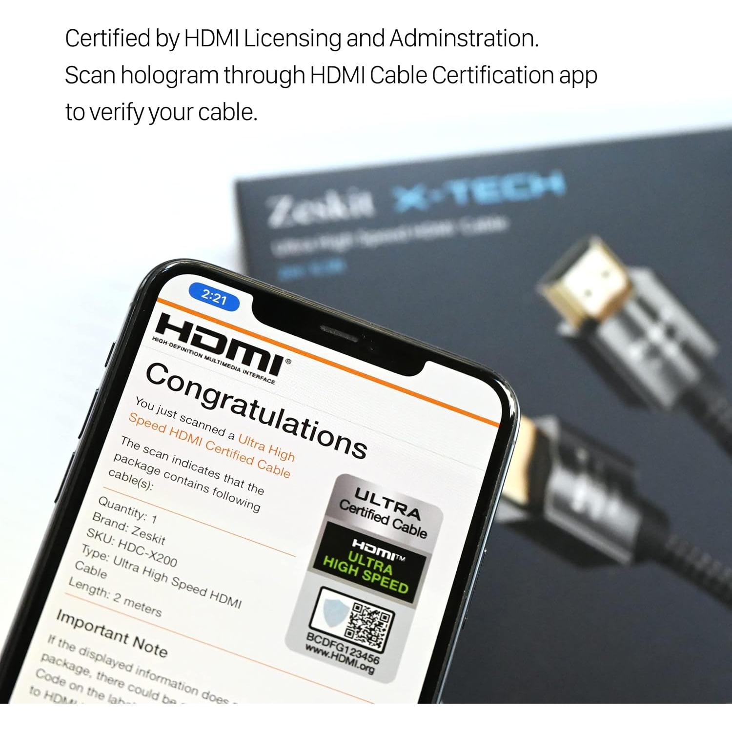 Cable HDMI Ultra Alta Velocidad Zeskit X-Tech 0.5m 48Gbps 8K 4K