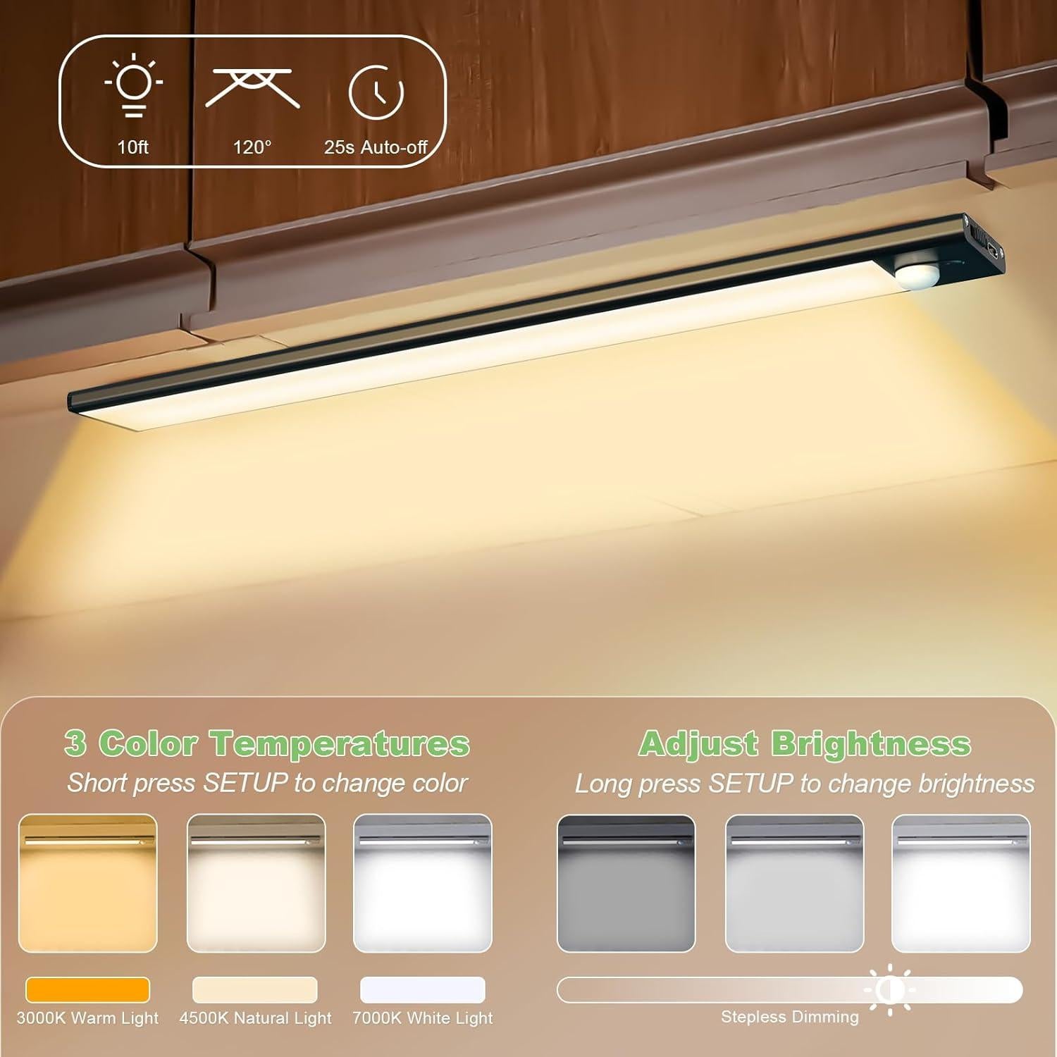 Luces LED Bajo Gabinete WOLDFY con Sensor de Movimiento 2 Paquete