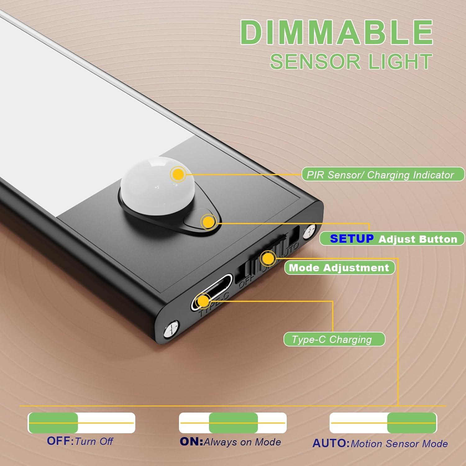Luces LED Bajo Gabinete WOLDFY con Sensor de Movimiento 2 Paquete