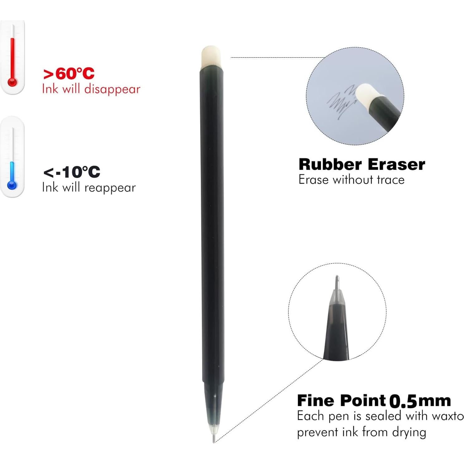 Bolígrafos de Gel Borrables Volcanics 0.5mm, Paquete de 30, Negro