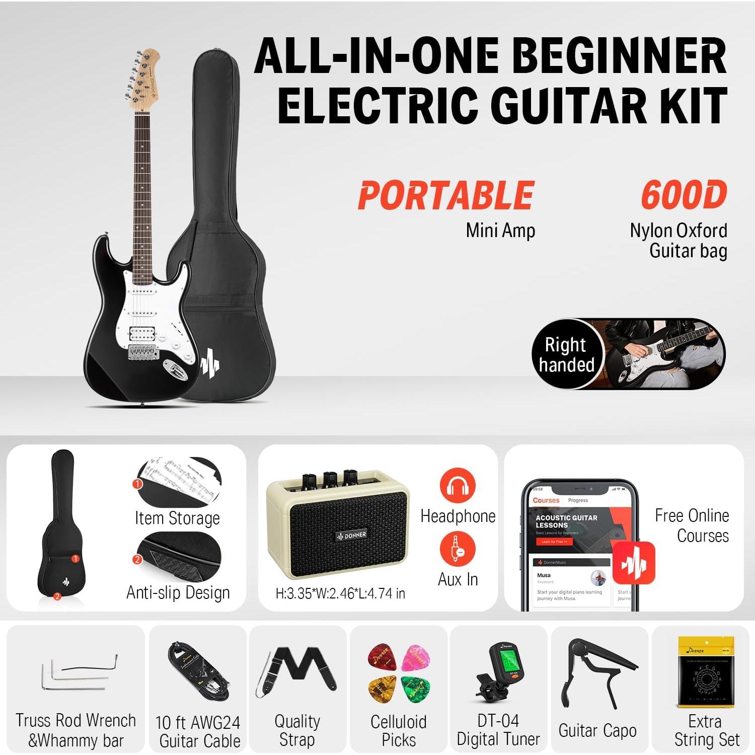 Guitarra Eléctrica Donner DST-100B 39" Completo Negro Kit