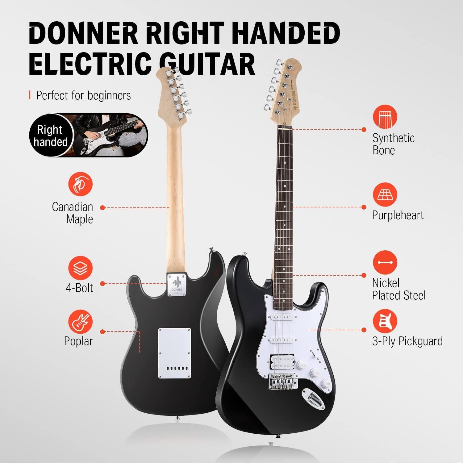 Guitarra Eléctrica Donner DST-100B 39" Completo Negro Kit