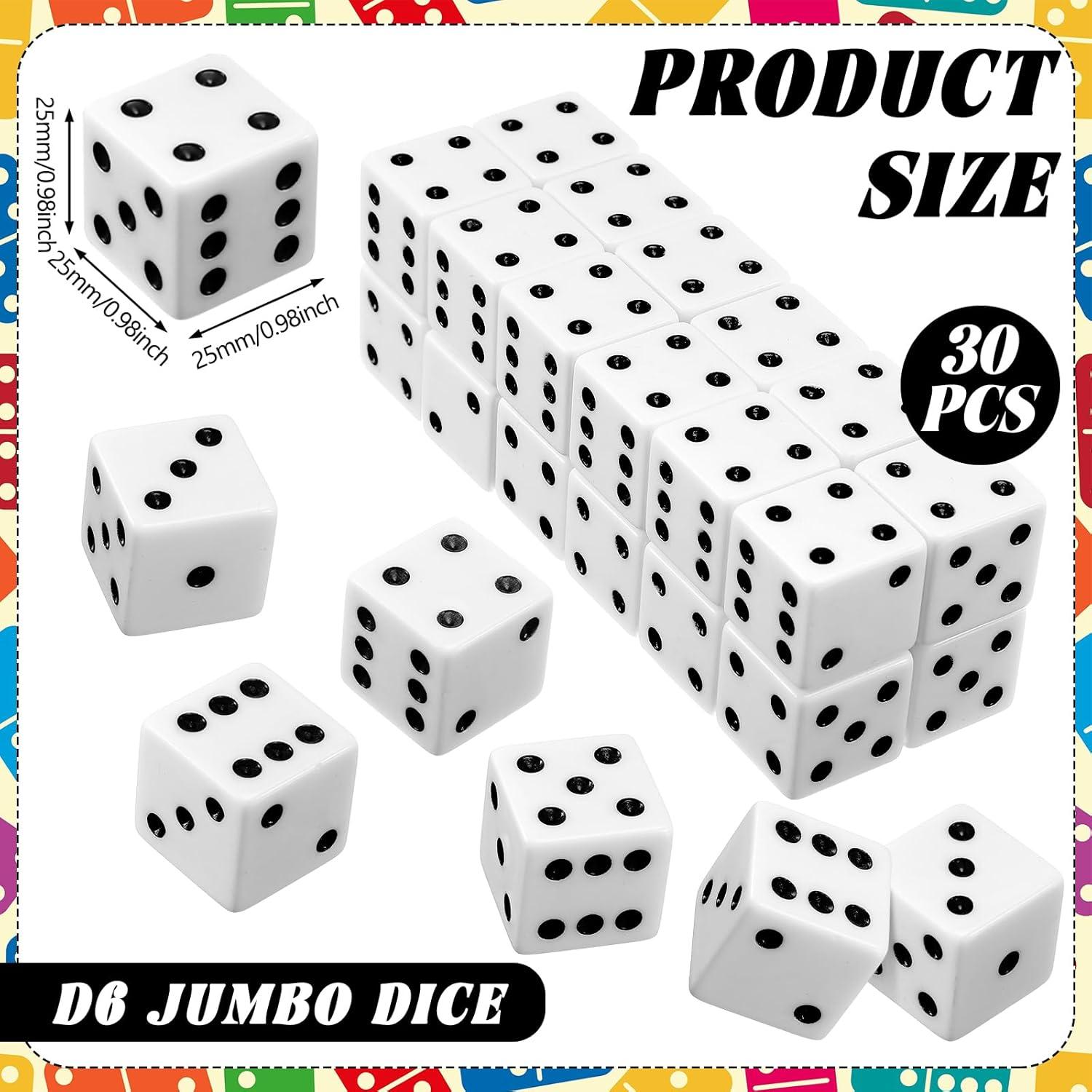 Dados Jumbo 30 Pcs Poen 25 mm Tema Casino Blancos