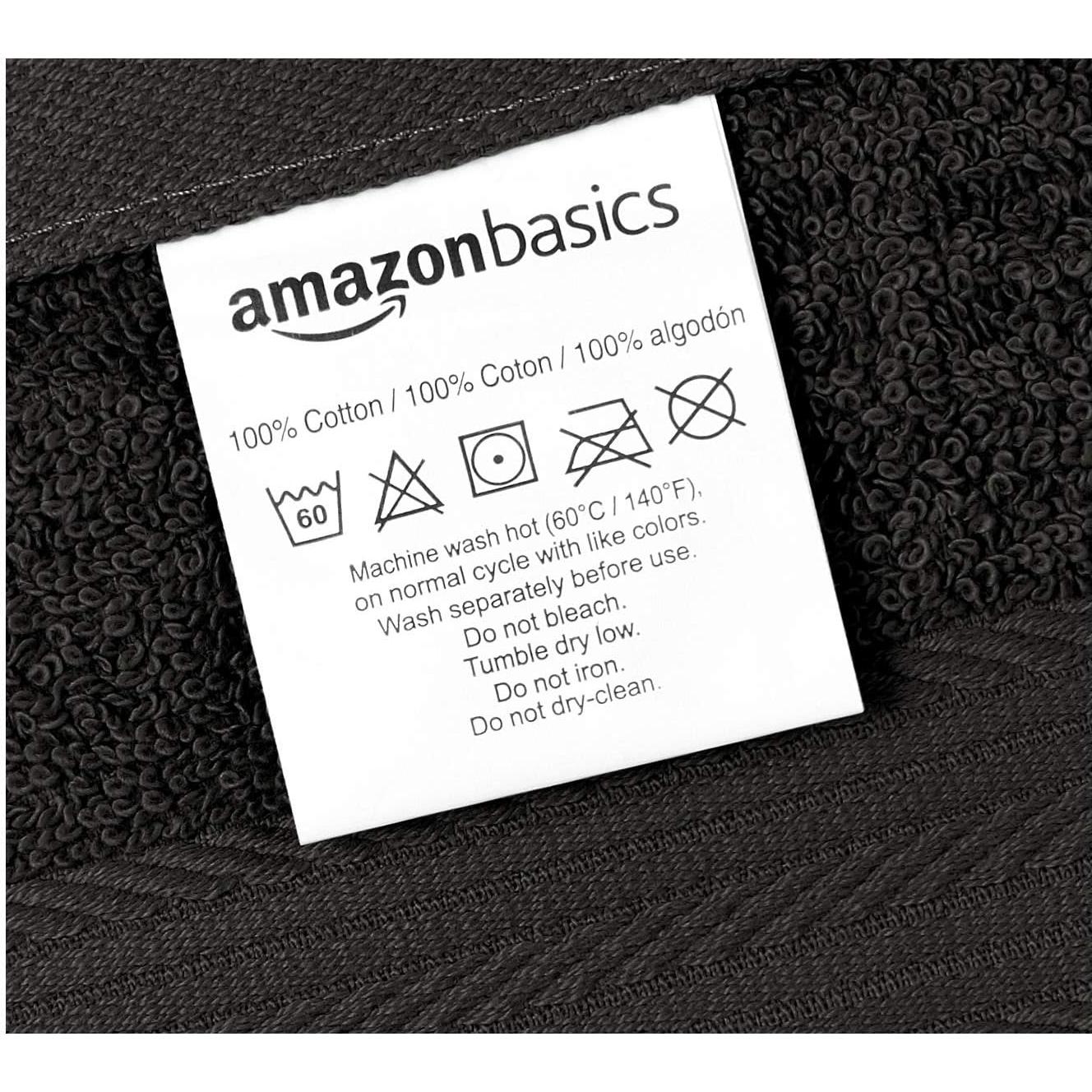 Toallas de Mano de Algodón Amazon Basics, Paquete de 12, 30.48 cm, Negro
