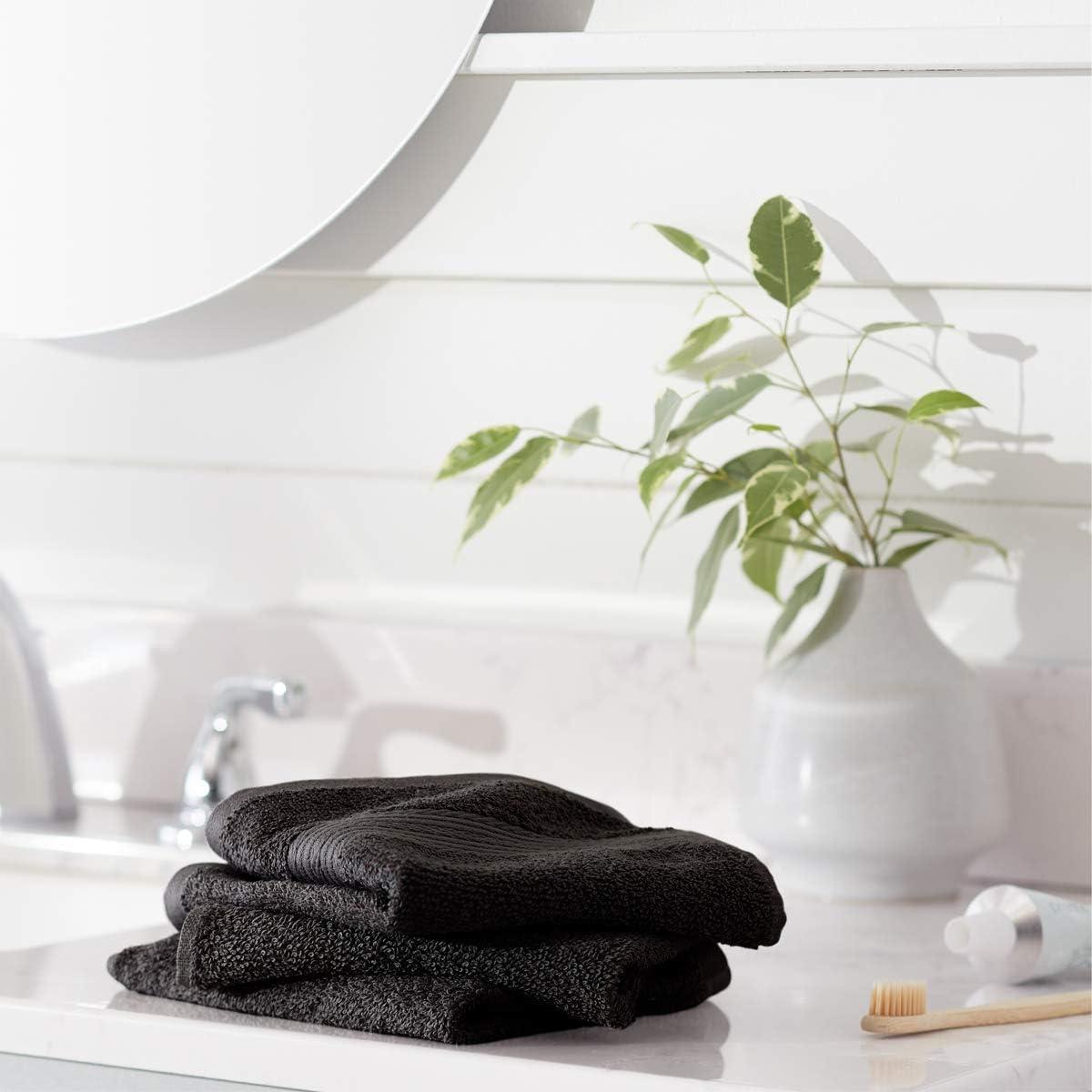 Toallas de Mano de Algodón Amazon Basics, Paquete de 12, 30.48 cm, Negro