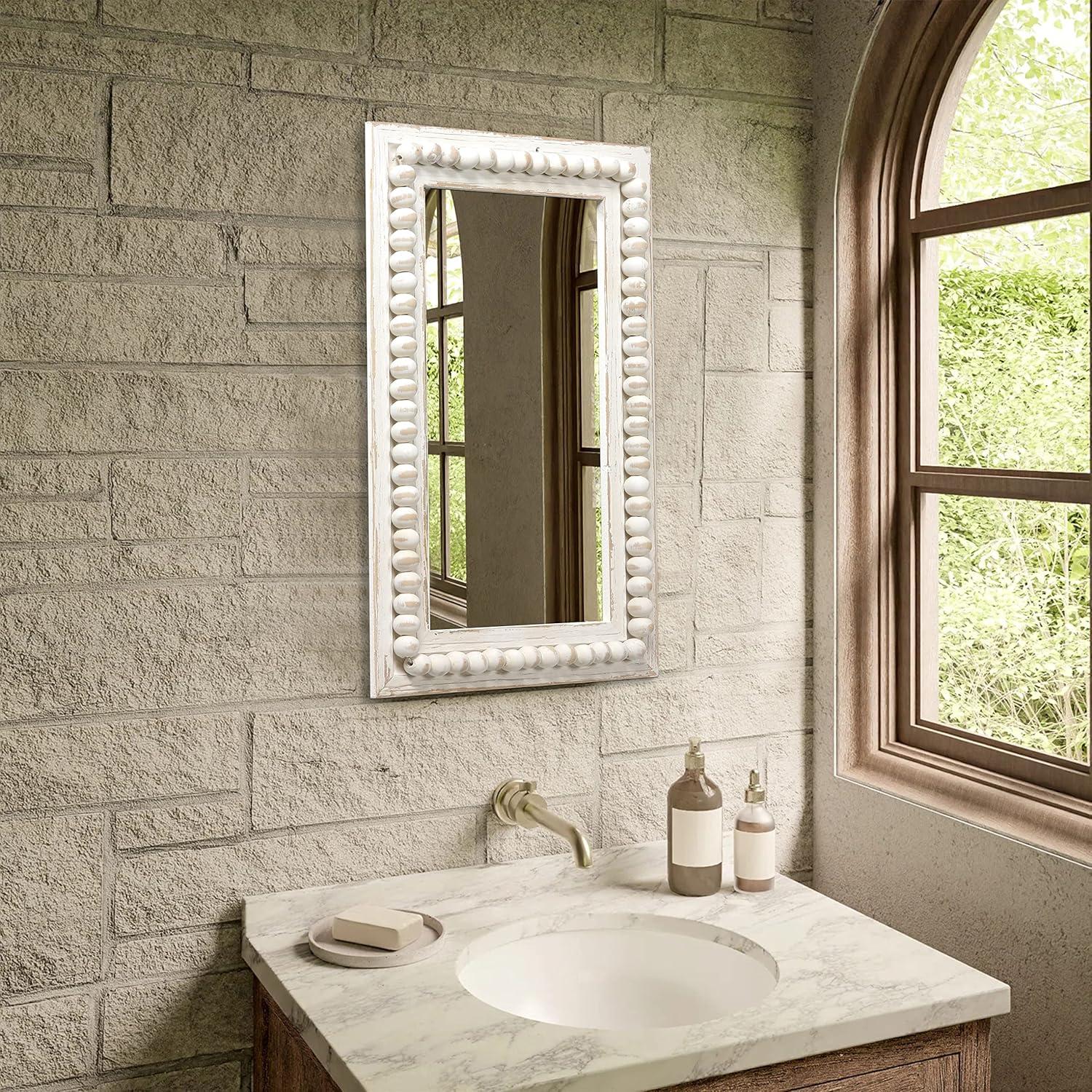 Espejo Colgante Decorativo Sintosin 62x36 cm Blanco Rústico