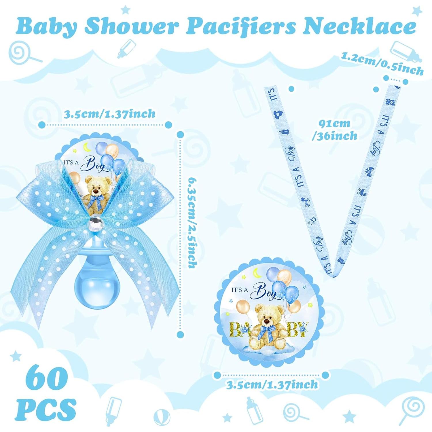 60 Collares de Chupete Oso Azul para Baby Shower Decoración