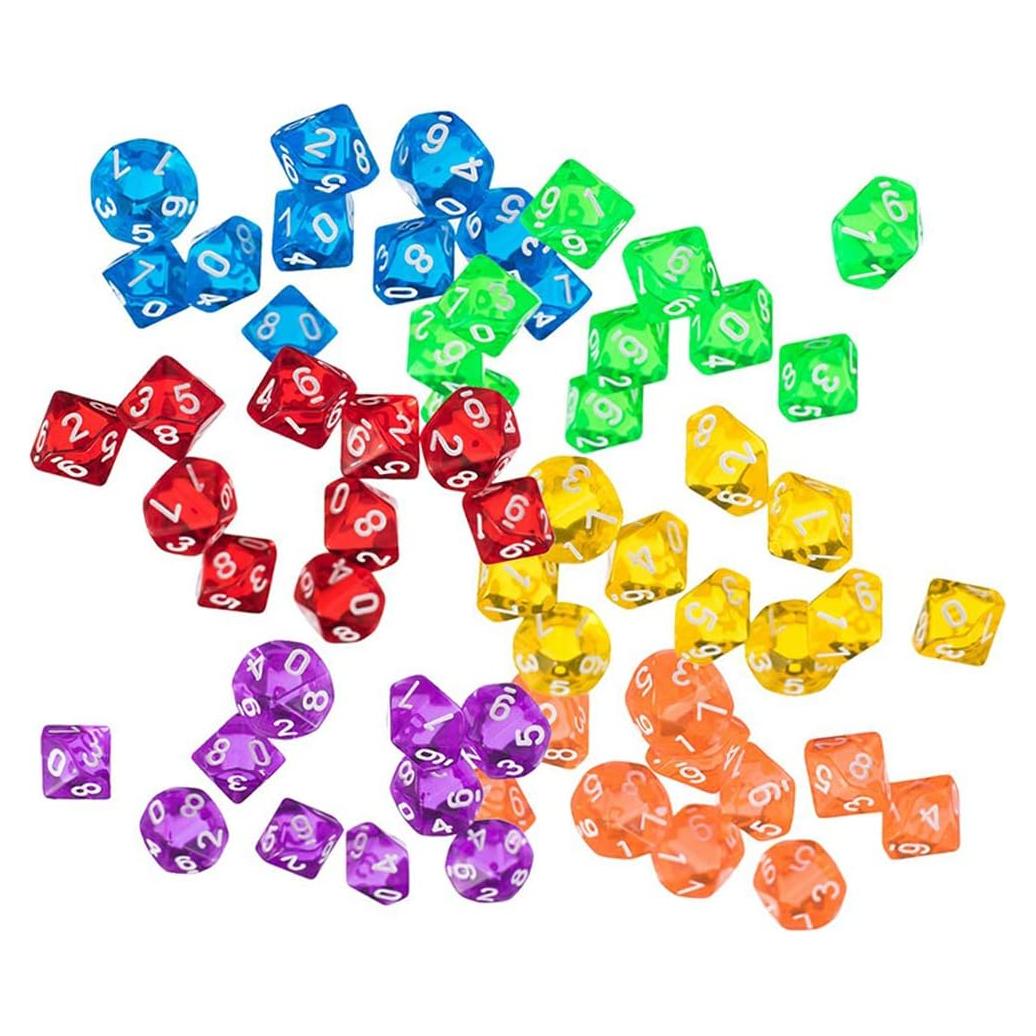 60 Dados Poliedricos D10 Acrílico para Juegos de DND RPG