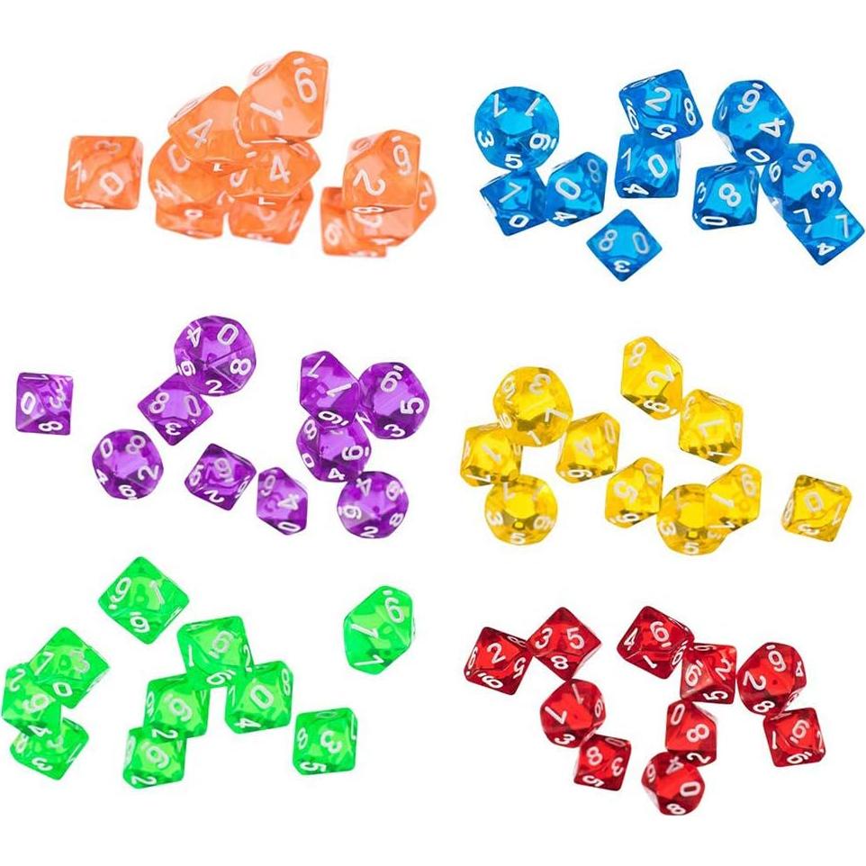 60 Dados Poliedricos D10 Acrílico para Juegos de DND RPG