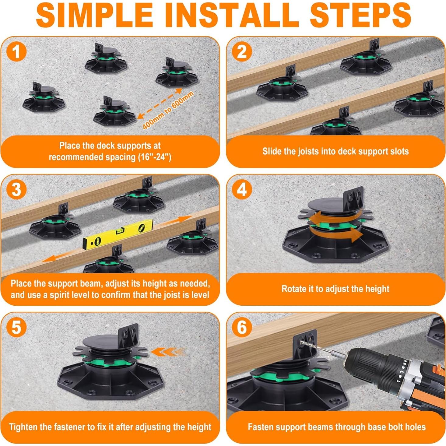 12 Soportes de Deck Ajustables MCCKLE 40-60 mm con Anillo de Bloqueo