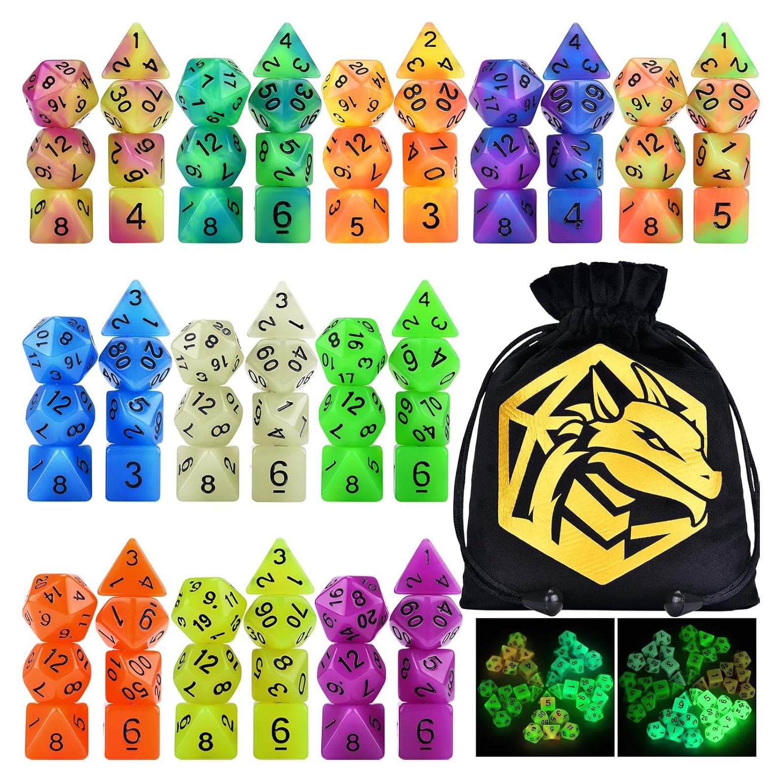 Juego de Dados DND Brillantes Amiven 77 Piezas para Rol