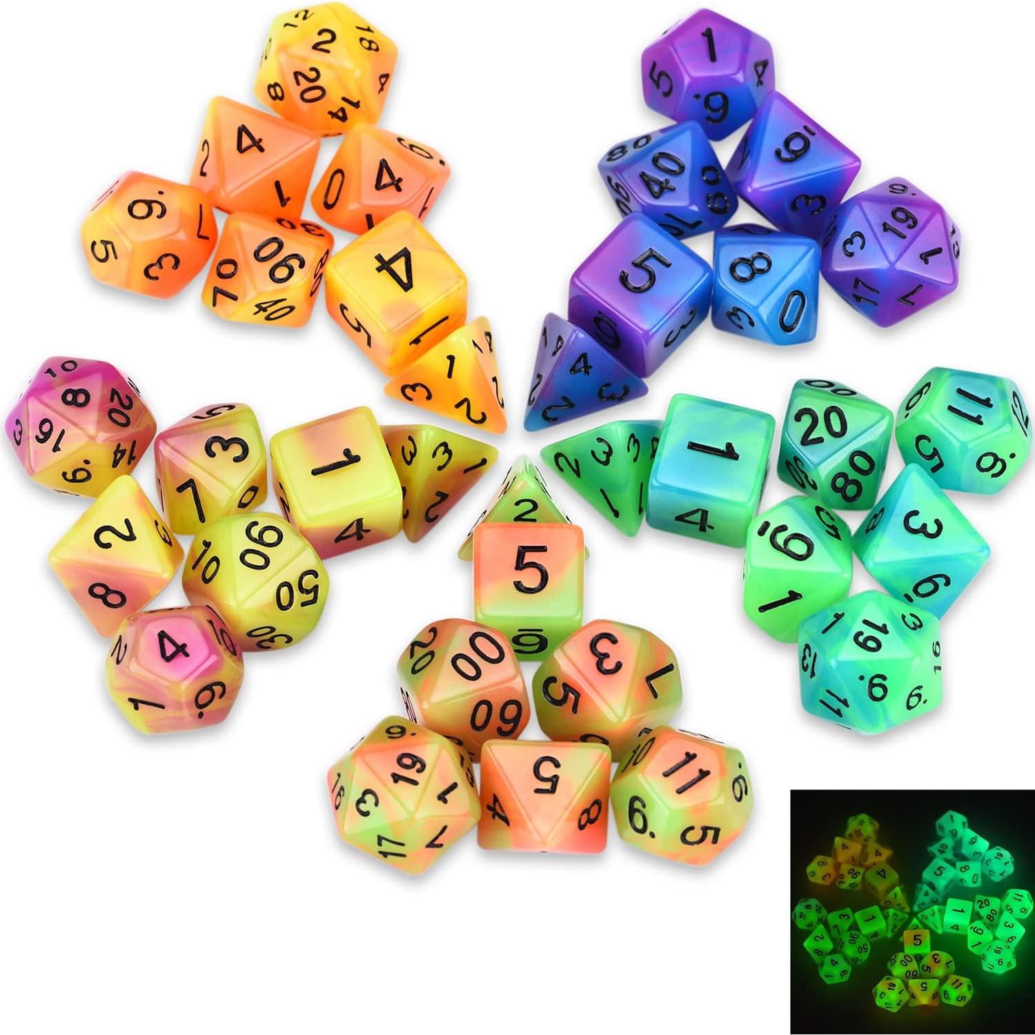 Juego de Dados DND Brillantes Amiven 77 Piezas para Rol