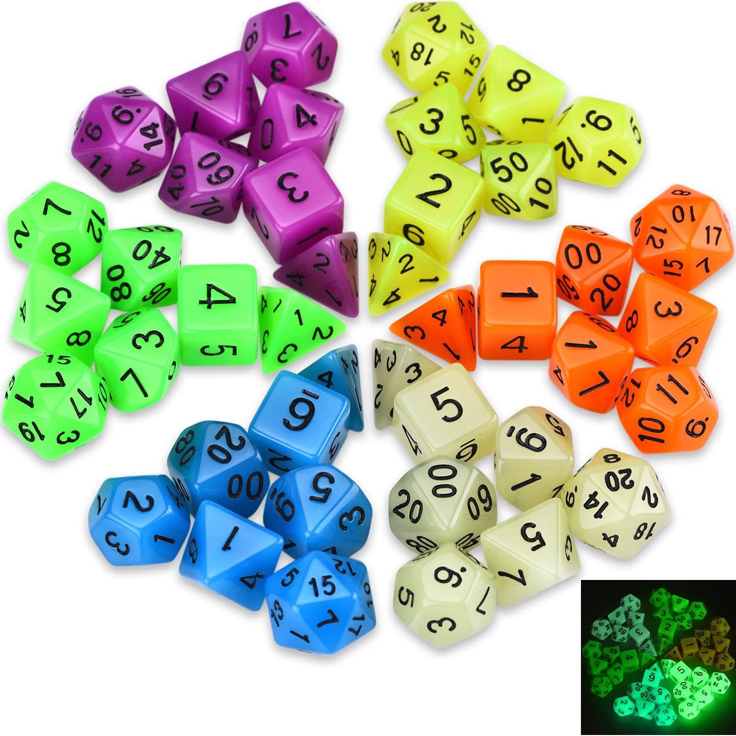 Juego de Dados DND Brillantes Amiven 77 Piezas para Rol