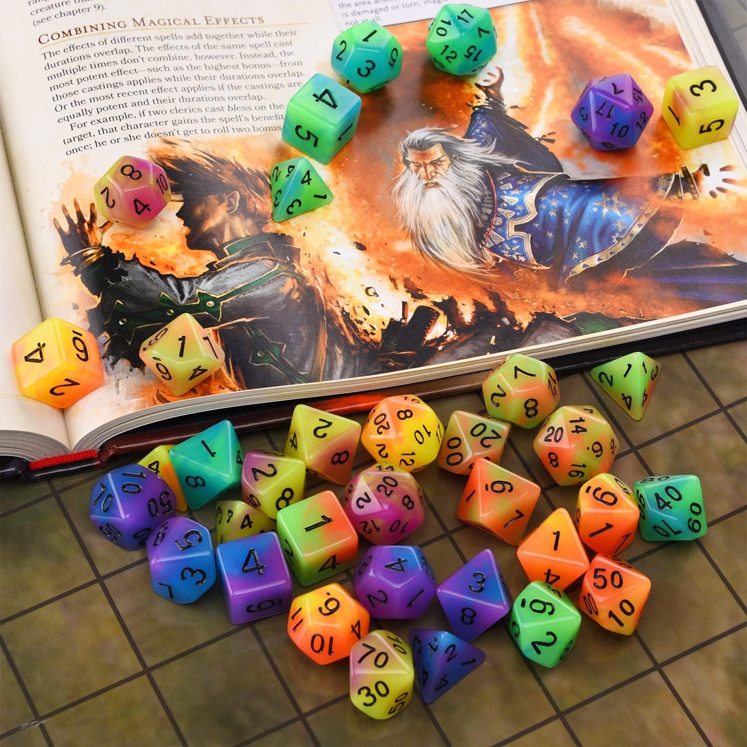 Juego de Dados DND Brillantes Amiven 77 Piezas para Rol
