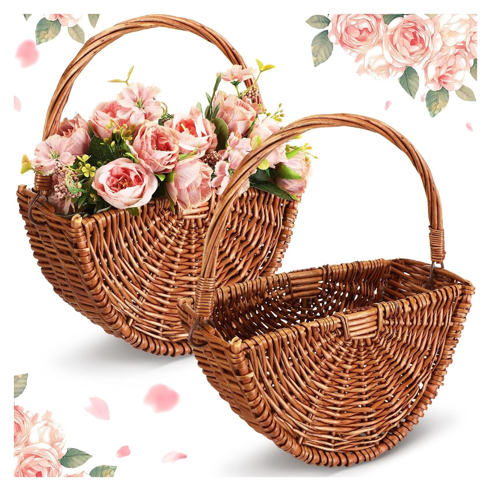 Cestas de Mimbre para Niña de Boda Willinglong 2 Pcs 24.4x30.9cm