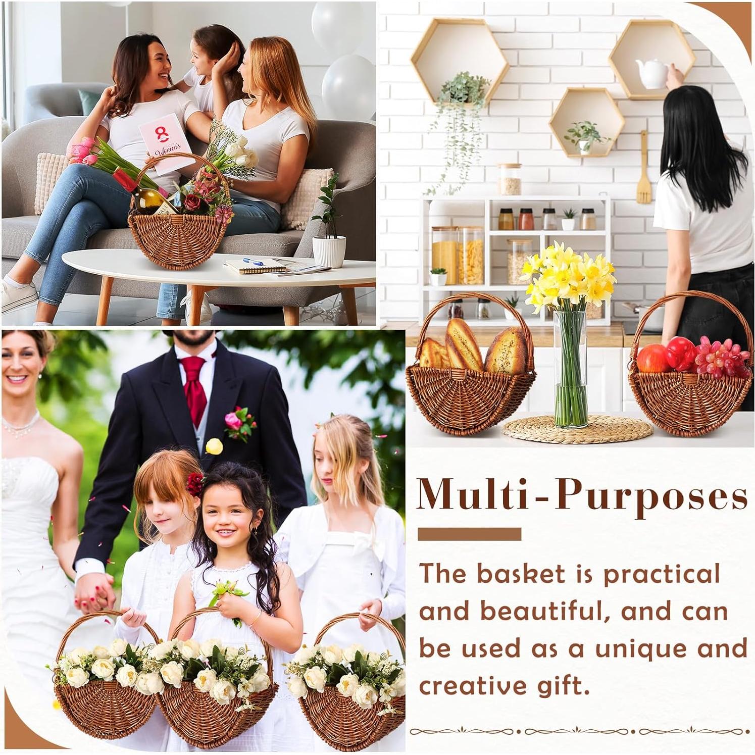 Cestas de Mimbre para Niña de Boda Willinglong 2 Pcs 24.4x30.9cm