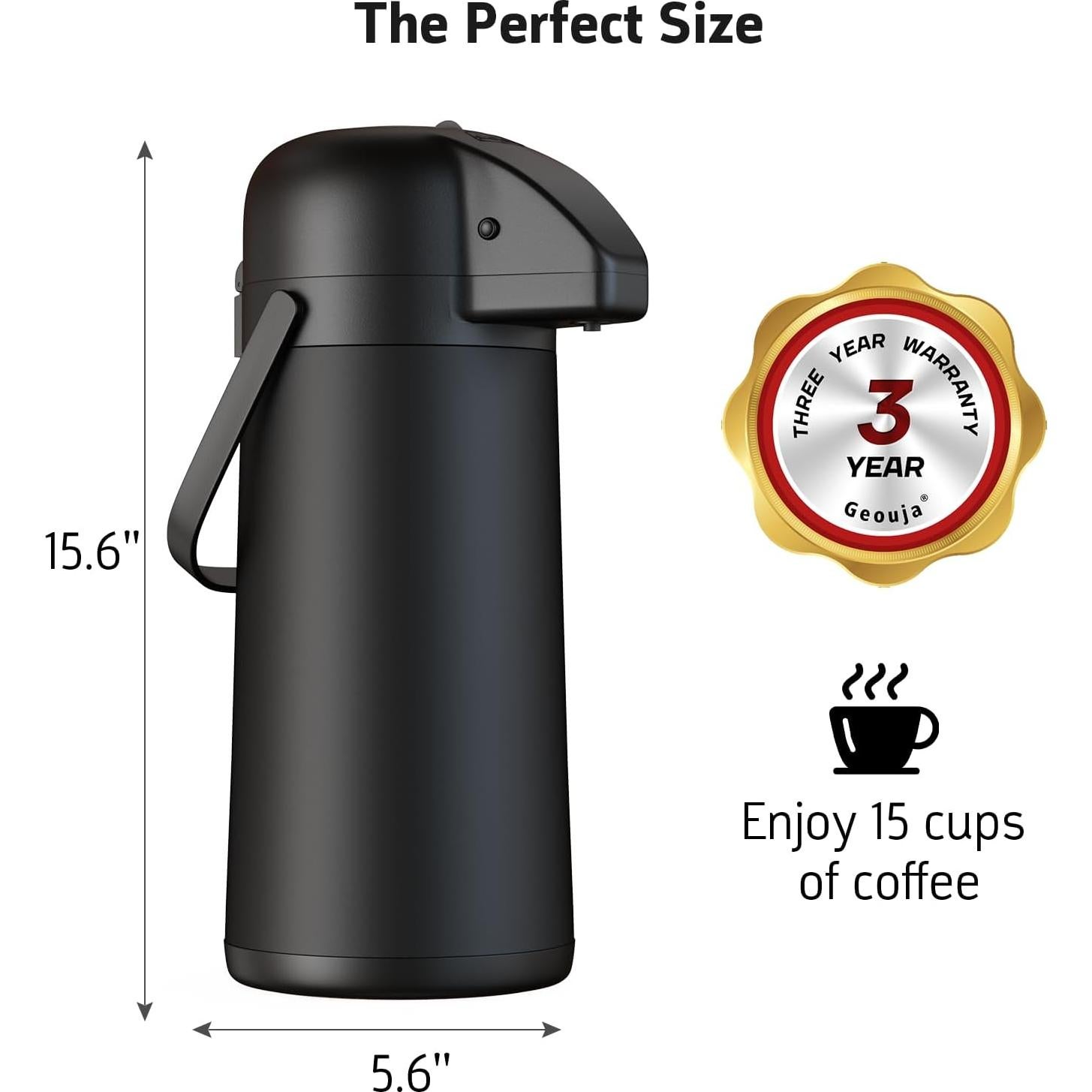 Jarra Térmica Geouja 3L Negra con Bomba - Aislante 24h