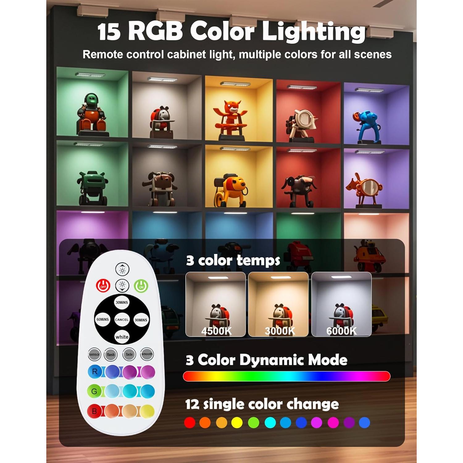 Luces Bajo Gabinete SZOKLED 4 Pcs Inalámbricas RGB 1100mAh