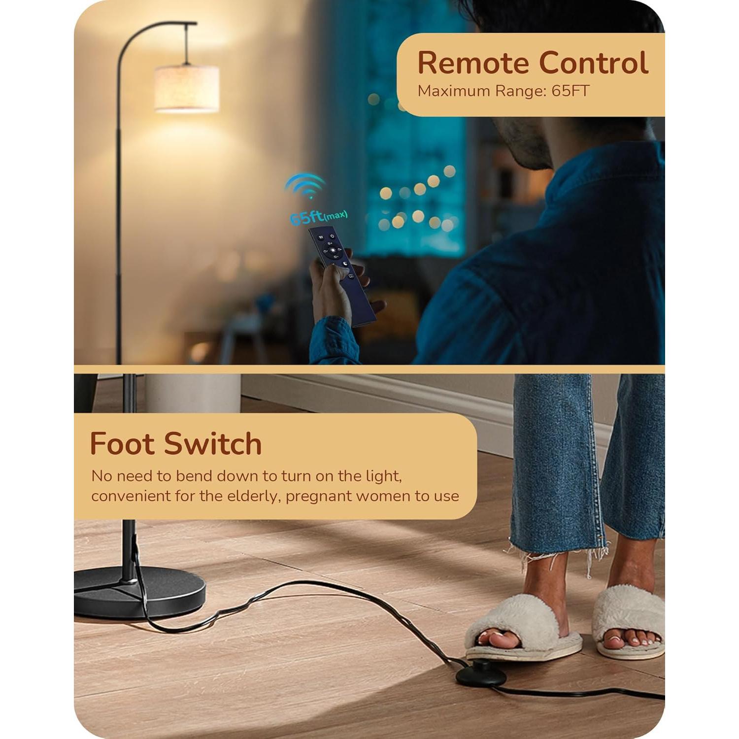 Lámpara de Pie Regulable EDISHINE con Control Remoto Negra