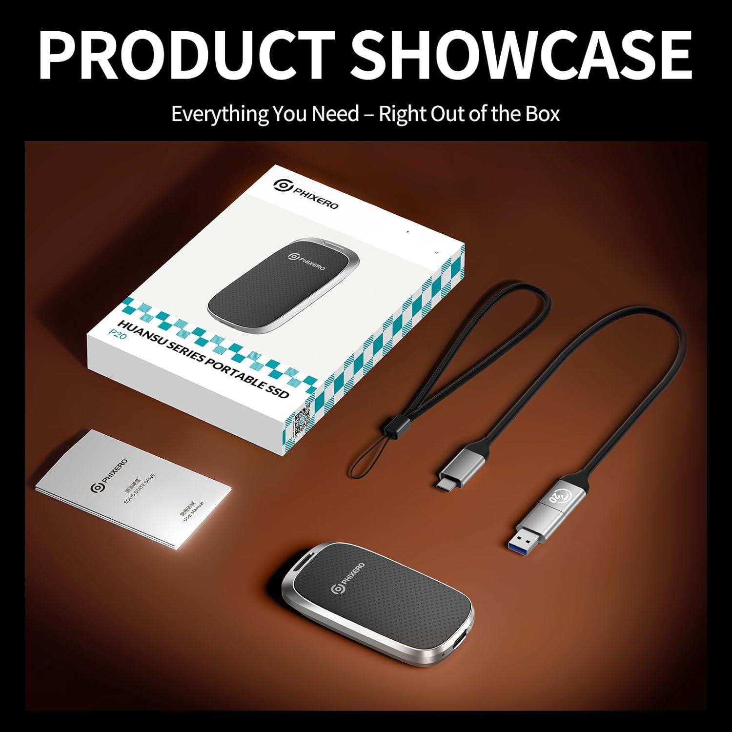 PHIXERO P20 SSD Externo 512GB USB 3.2 Gen 2, Negro