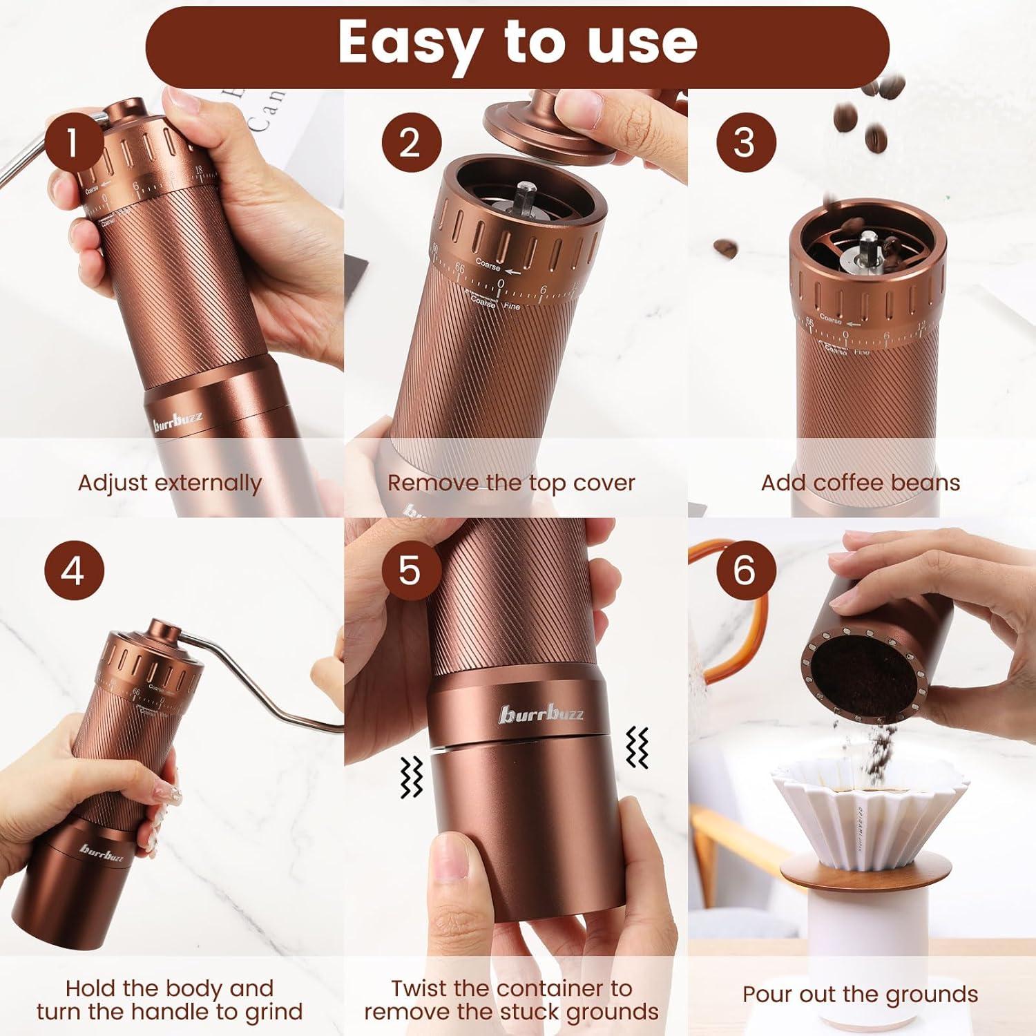 Molinillo de Café Manual Burrbuzz MB2, Acero Inoxidable, 35g