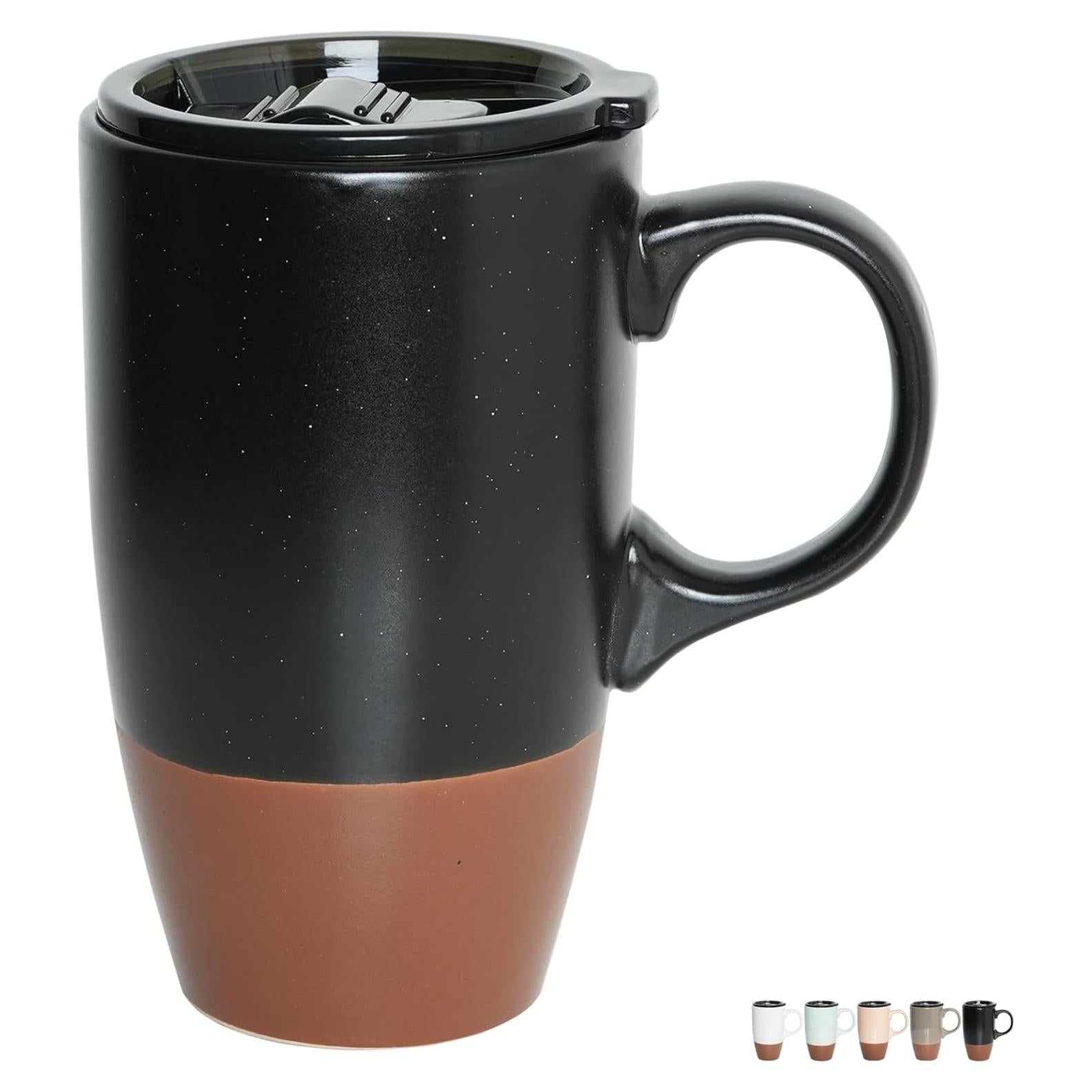 Taza de viaje cerámica Bosmarlin 532 ml con tapa y asa negra