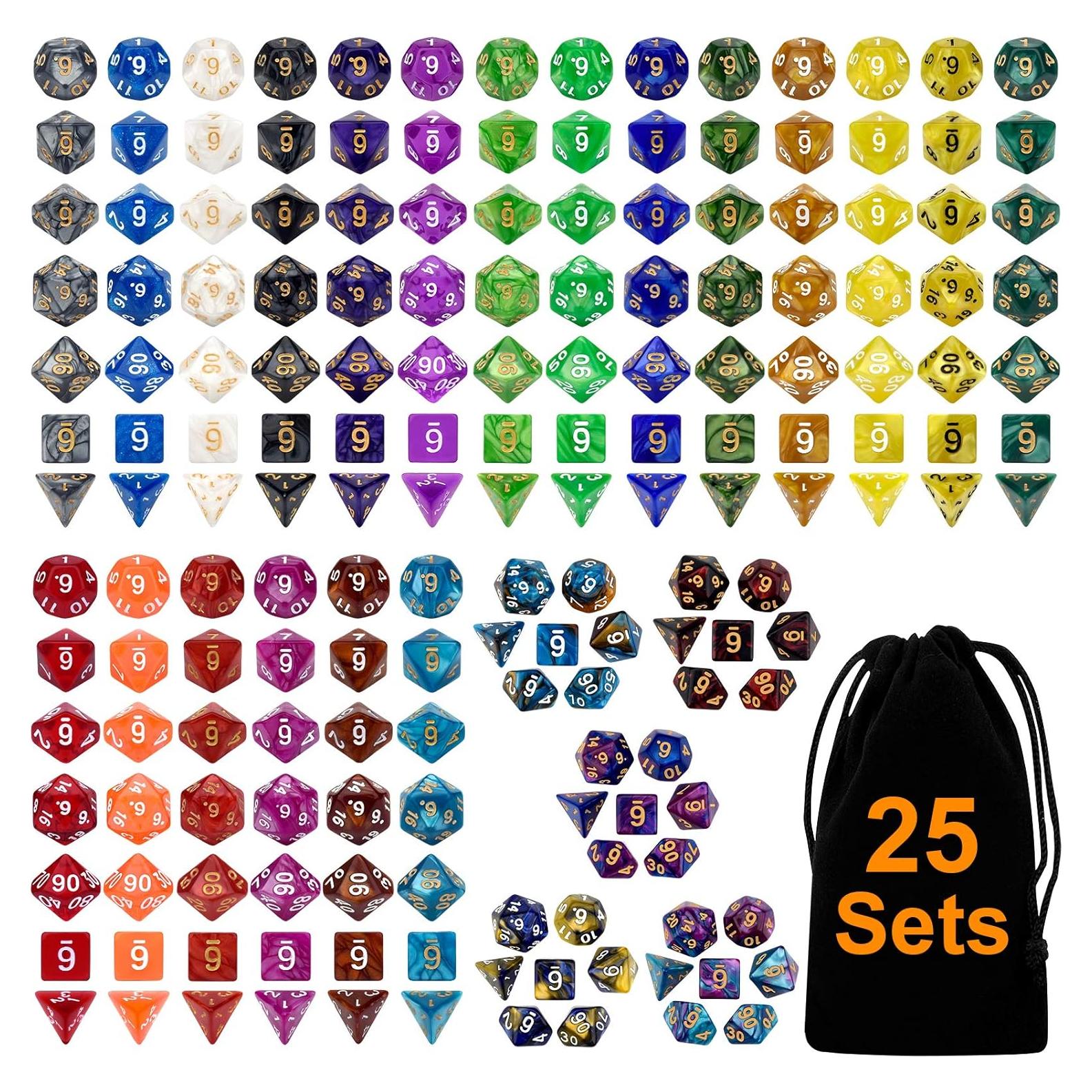 Juego de Dados Poliedricos DND Awpeye 25 Piezas con Bolsa