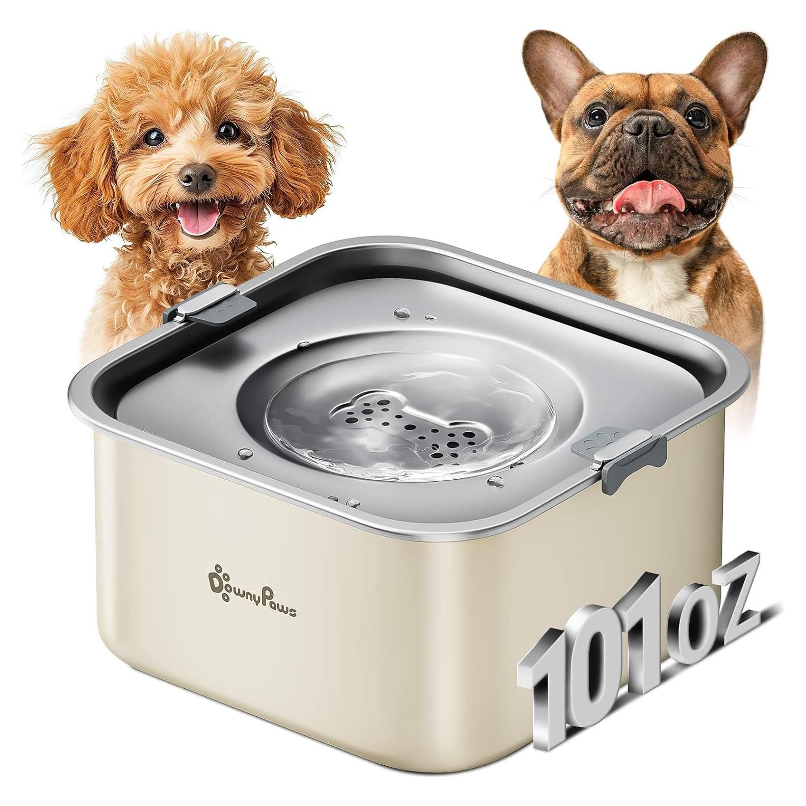 Cuenco de Agua Sin Derrames DownyPaws 3L Acero Inoxidable Beige