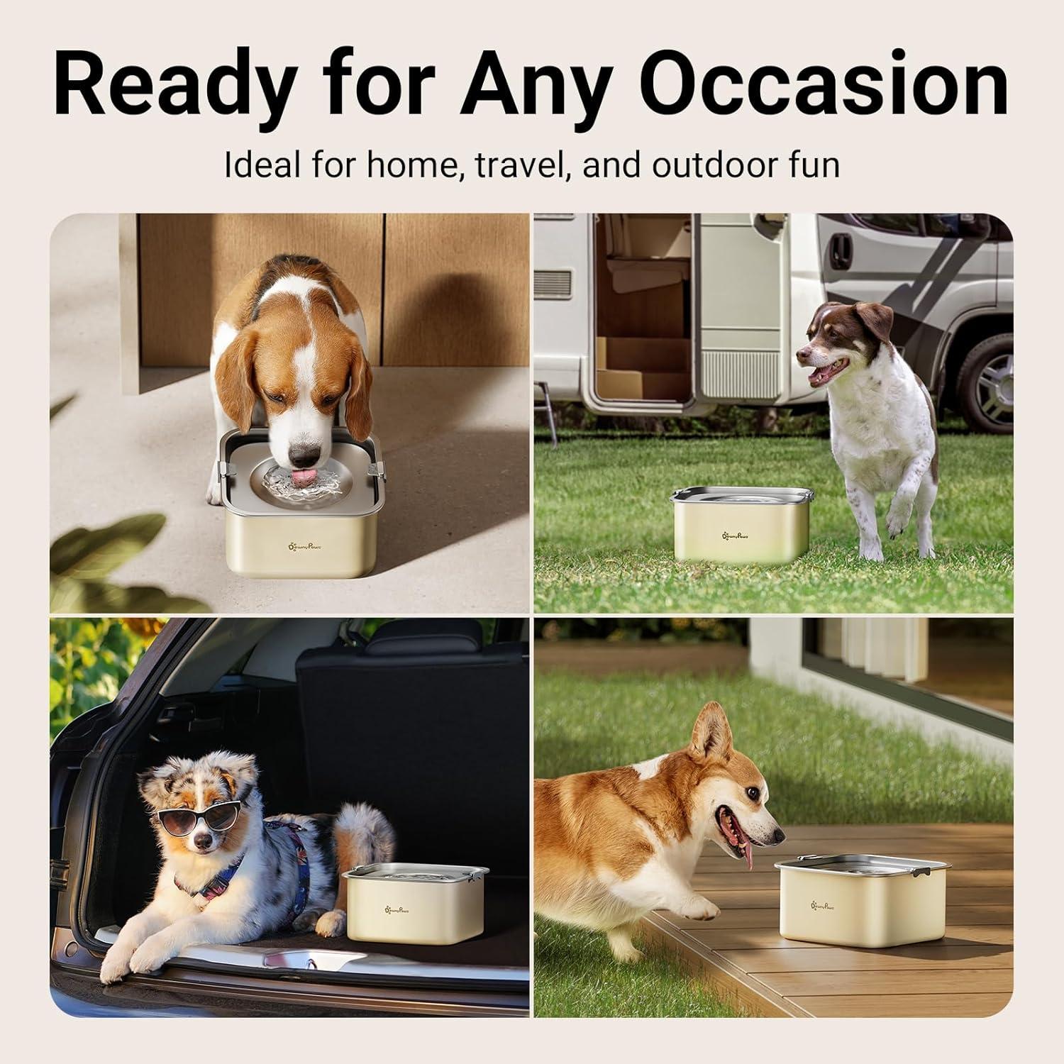 Cuenco de Agua Sin Derrames DownyPaws 3L Acero Inoxidable Beige