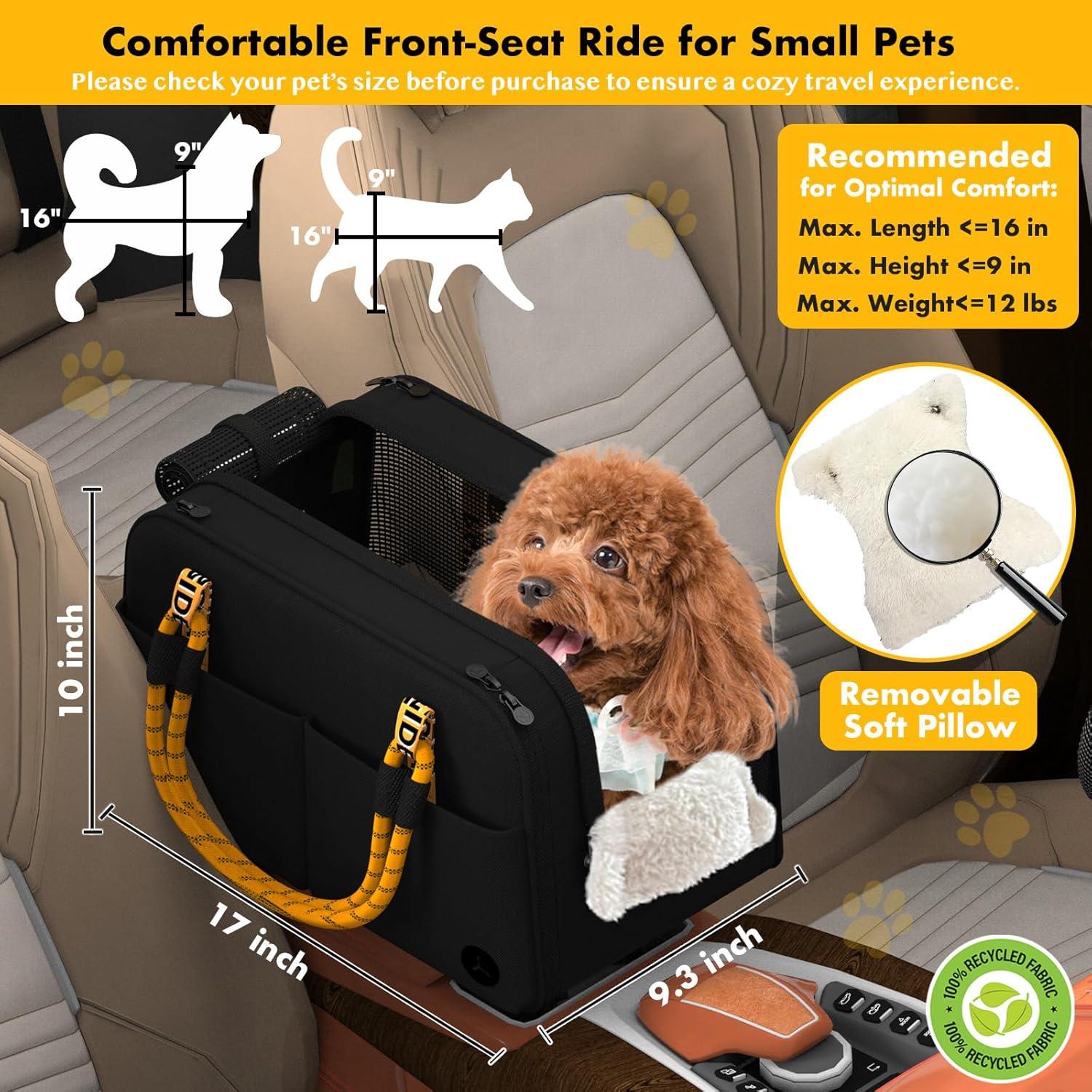 Asiento de Coche Elevado PAWZIDEA para Perros y Gatos hasta 5.44 kg