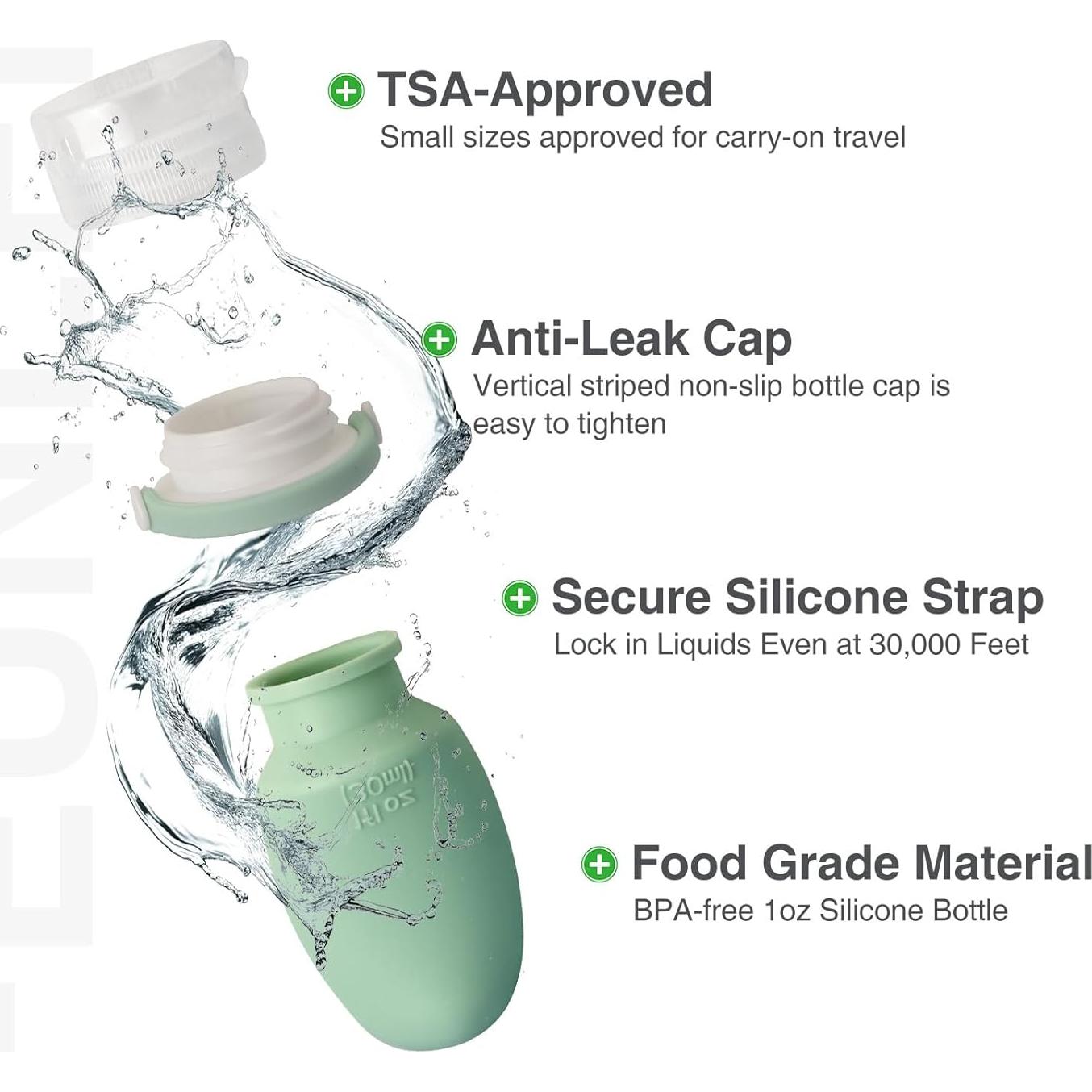 Botellas de Viaje Silicona 1oz FEUNLEM Aprobadas por TSA - 4 Piezas
