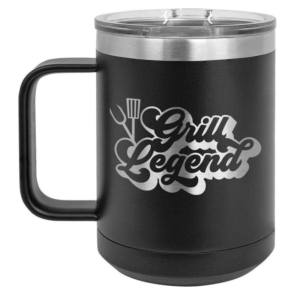 Taza de Café Aislada 15 oz Grill Legend B Negra con Tapa