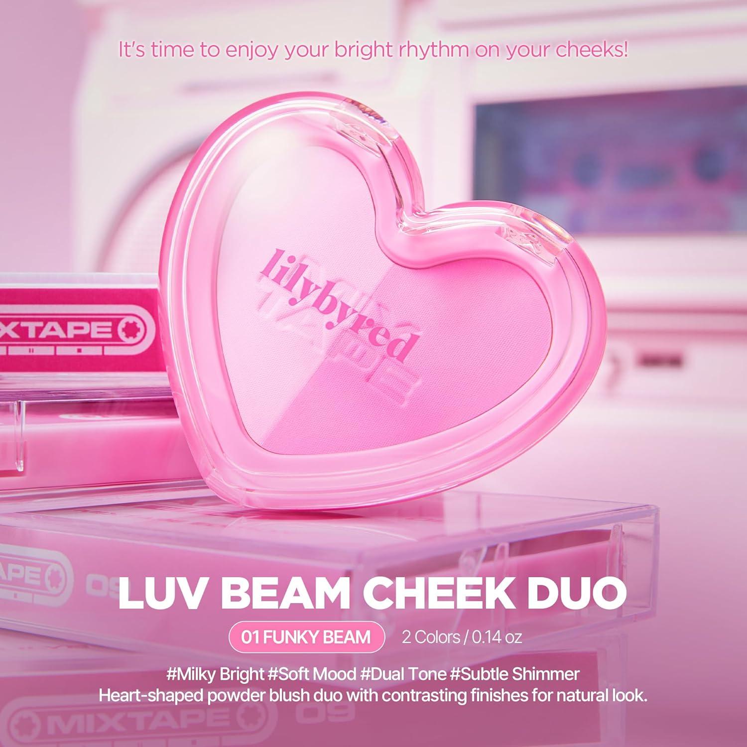 lilybyred Luv Beam Cheek Duo | Heart-Shaped Korean Dual-Tone Powder Blush, Tone-on-Tone Mixable Colors, Soft Glow with Fine Shimmer, Silky Texture, Blendable, All-Day Wear, 0.14 oz. (01 Funky Beam)